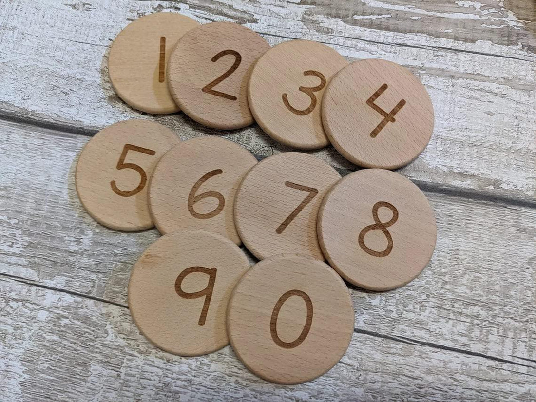 Haoser Maths Numbers and Counting Discs and Tokens - Montessori Toys - Learning Numbers for Kids - Wooden Toy - Learning Discs - Story Discs Play - Haoser