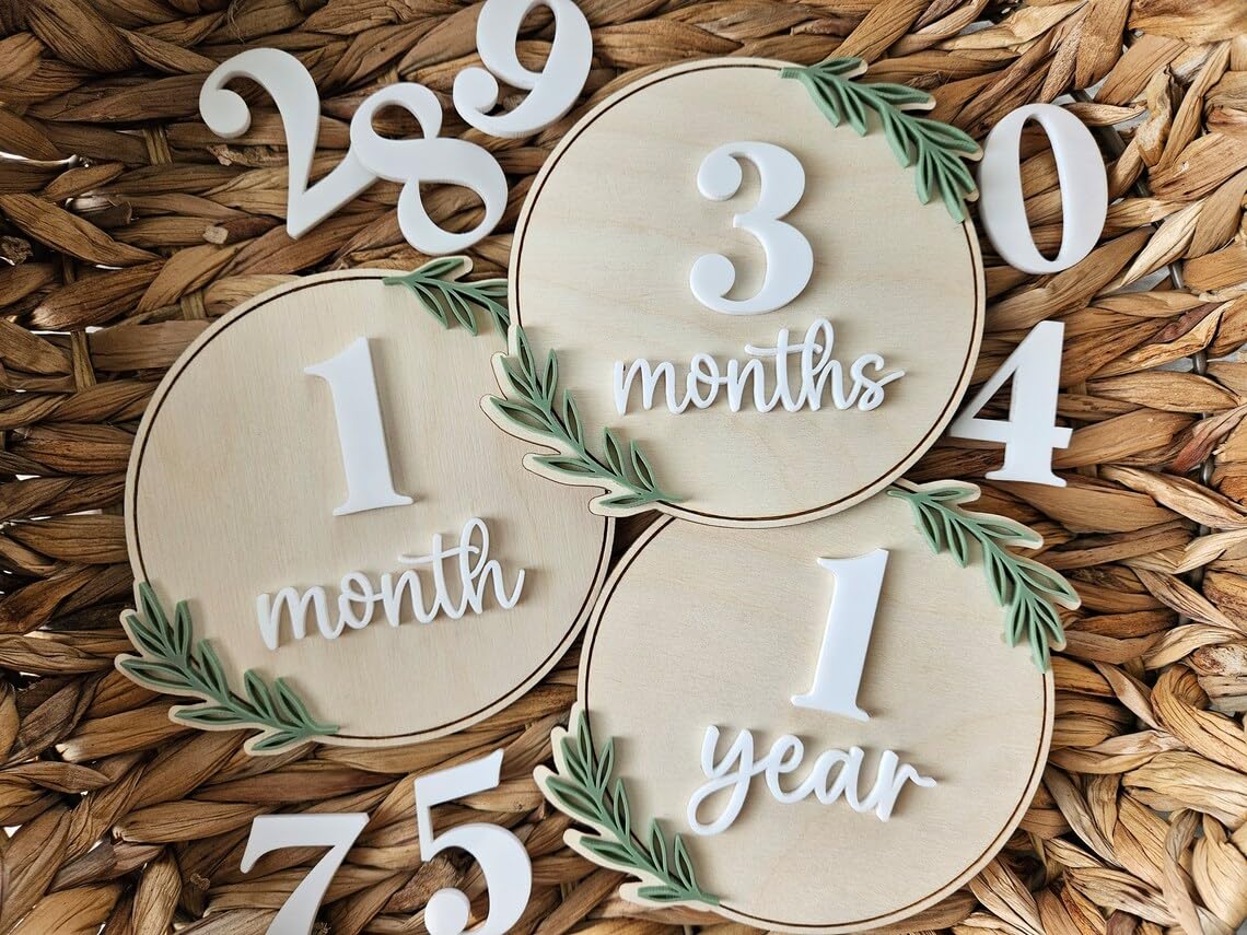 Set of 3 Wooden Monthly Milestone Discs for Baby Photos