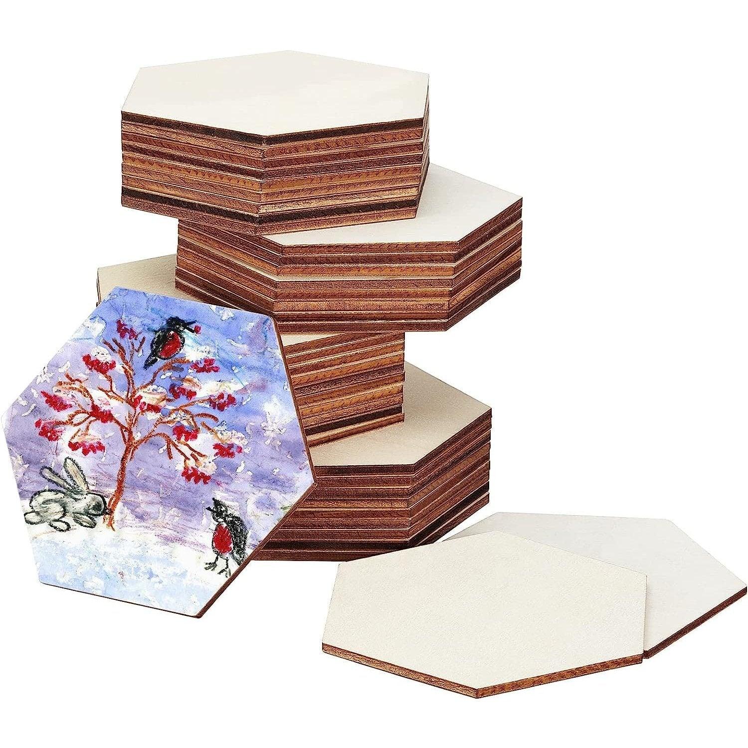 Haoser 15 Pack Unfinished Wooden Hexagon Pieces for DIY Crafts, 3 Inch Cutouts for Wood Burning, Painting, Wall Decorations - Haoser