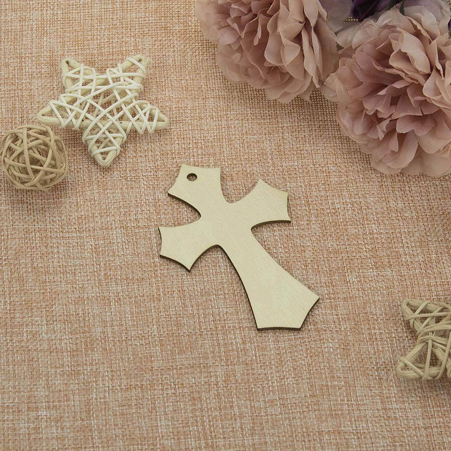 Haoser Pack of 10 Pieces Wooden Cross Sign Board, Wooden Cross Hanging Ornaments Cross Shaped Wood DIY Crafts Cutouts with Hole. - Haoser