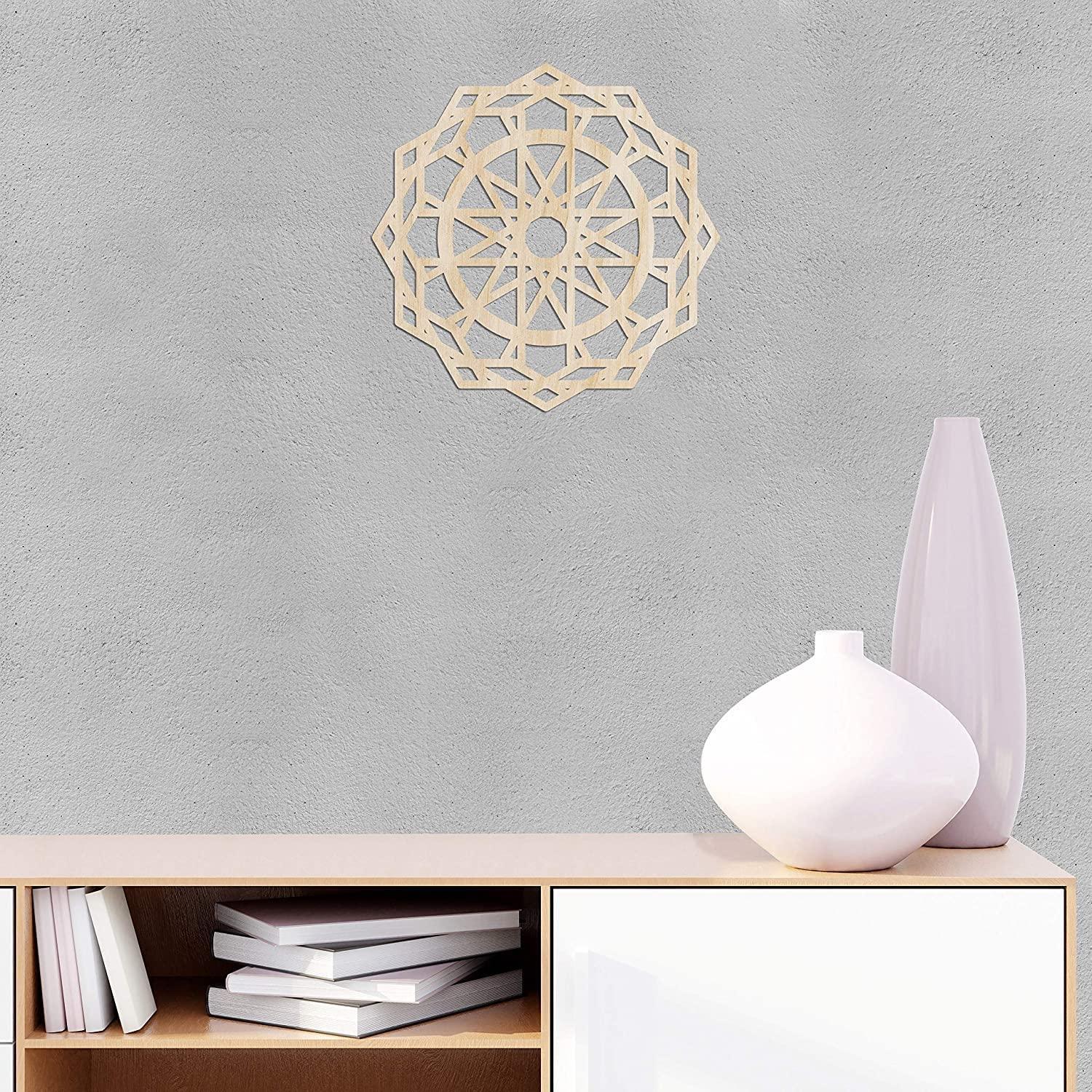 Haoser Mandala Wooden Wall Art, Traditional Star Ornament Polygonal Details, Birch Wood Plywood Rustic Wall Art Accent for Hallway Bedroom Living Room Cafes and Offices (Mandala Design-14_30CM) - Haoser