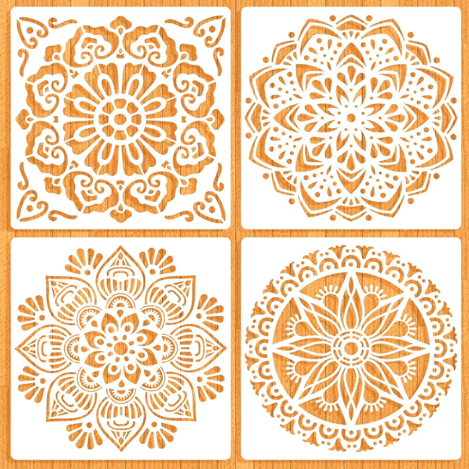 4 Pcs Large Mandala Stencils for Painting – Reusable DIY Craft Templates, Floral and Flower Stencil Designs for Wall