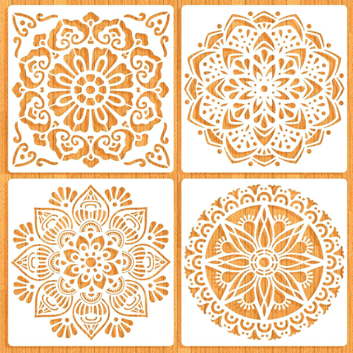 4 Pcs Large Mandala Stencils for Painting – Reusable DIY Craft Templates, Floral and Flower Stencil Designs for Wall