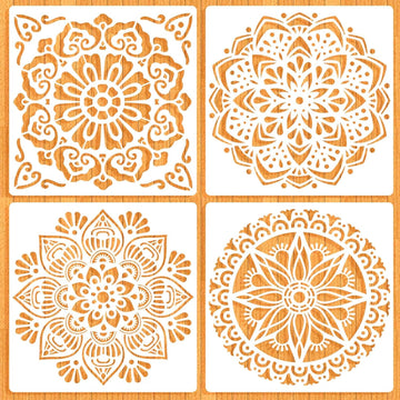 4 Pcs Large Mandala Stencils for Painting – Reusable DIY Craft Templates, Floral and Flower Stencil Designs for Wall