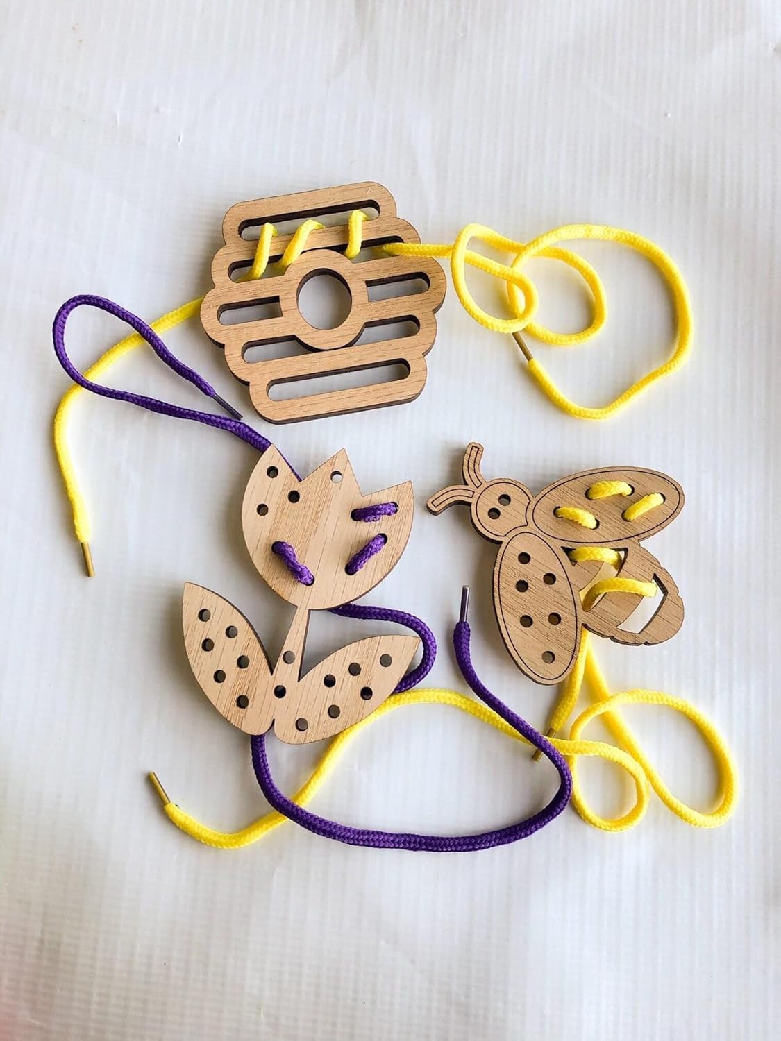 3 Pcs Wooden Lacing Toy for Kids | Montessori Threading Board Set | Fine Motor Skills Development Toy