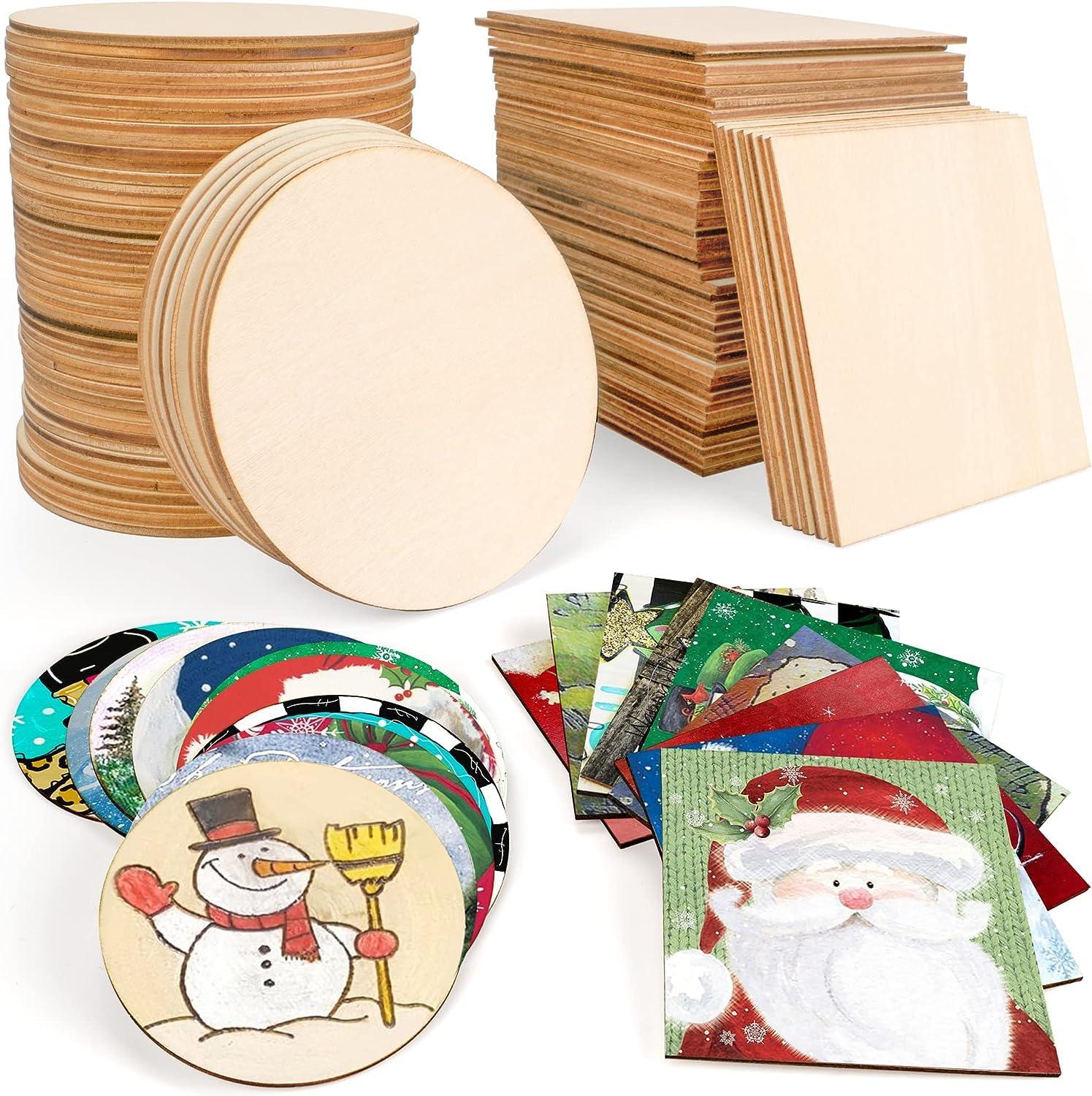 Haoser Combo 40 pcs MDF Art Craft Coaster 4" Inch Square + Round Shape Coasters Plain Wood Blank Cutouts for Tea Coffee Christmas Painting Slice Resin Mandala Arts Work & Decoration | Thickness:2.7 mm - Haoser