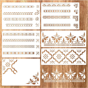 6 Pcs Border Stencils for Painting | 13.8x8.26 Inch Lace Edge Template for Furniture,