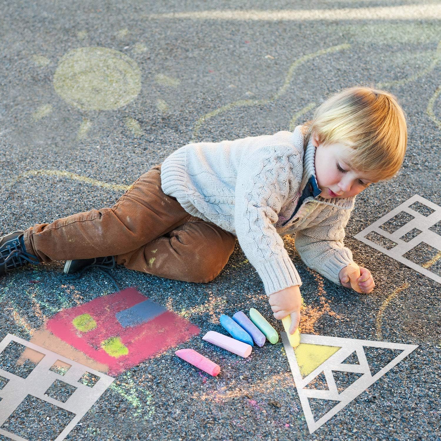 12 Pcs Shape Stencils Set – 9 Inch Chalk Stencils for Kids