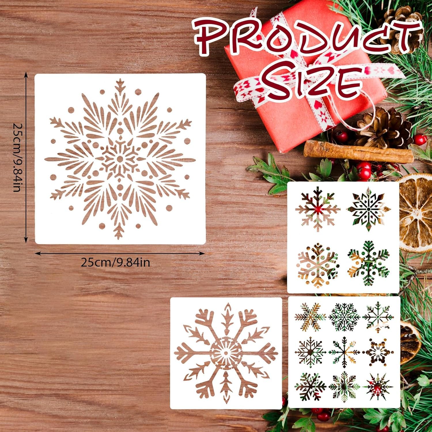 4 Pcs Christmas Snowflake Stencils | Reusable Plastic Winter Snowflake Templates for Crafts