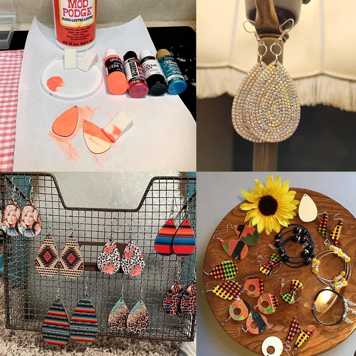 100 PCS Wooden Teardrop Earring Pendants – Unfinished Wood Hanging Ornaments