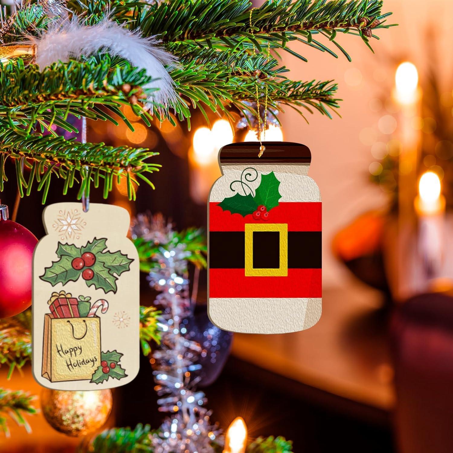 Curious Button 5 Pieces Unfinished Wooden Mason Jar Style Hanging Ornament for DIY Home Decoration, MDF Cutouts, Perfect Wooden Cutouts for Home Decor, Charming Wooden Hanging Ornaments (7x4IN) - Haoser