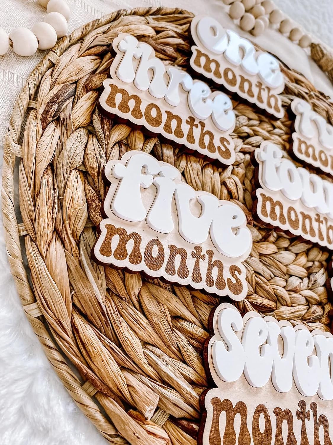 13-Piece Baby Monthly Milestone Markers – 3D Engraved Wood Plaque Set