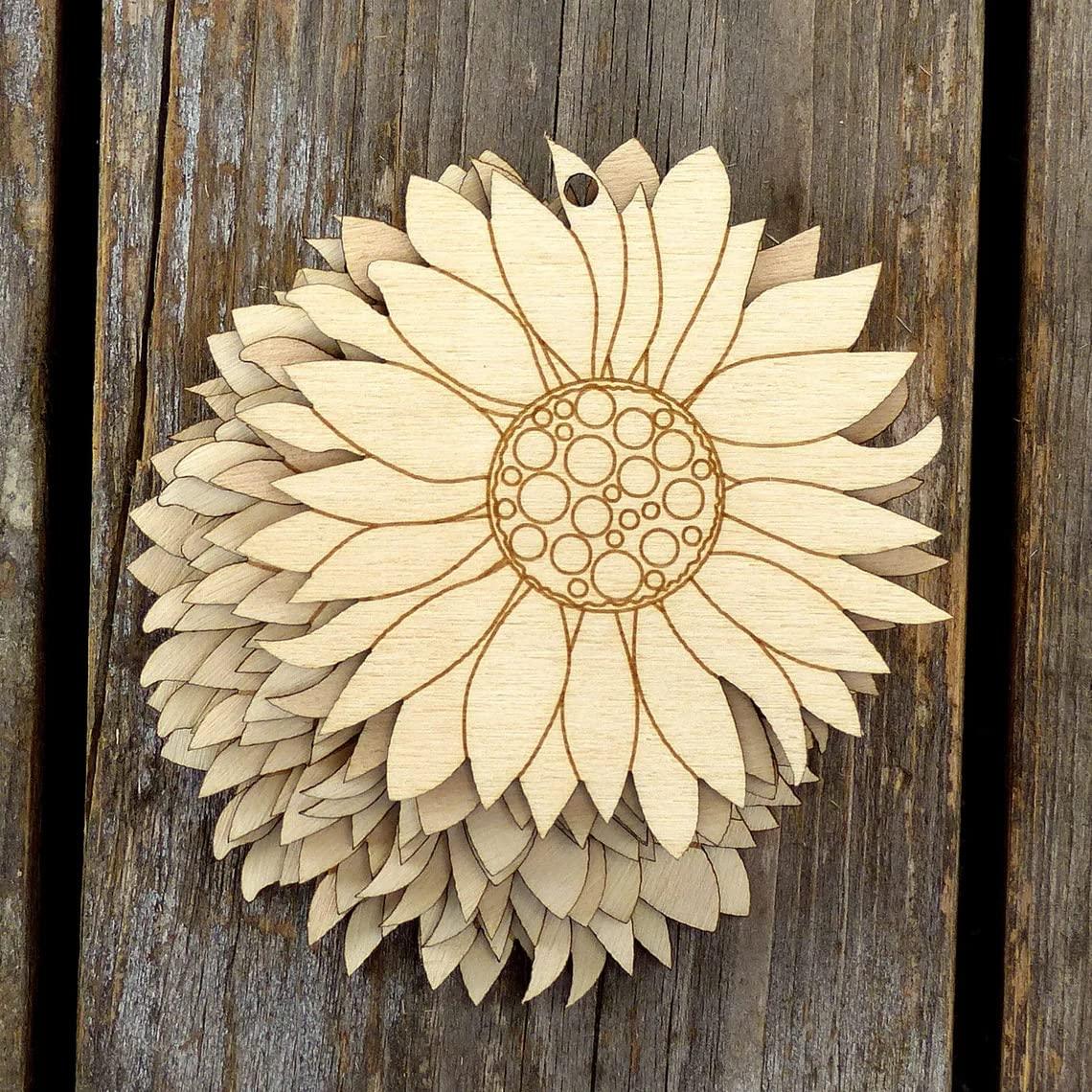 Haoser Unfinished Sunflower Wood Cutout Sunflower Sign Cutouts Sunflower Wood Door Hanger with Natural Rope for DIY Painting Hanging Welcome Sign Spring Summer Home Decoration , 2inch Pack of 20 - Haoser