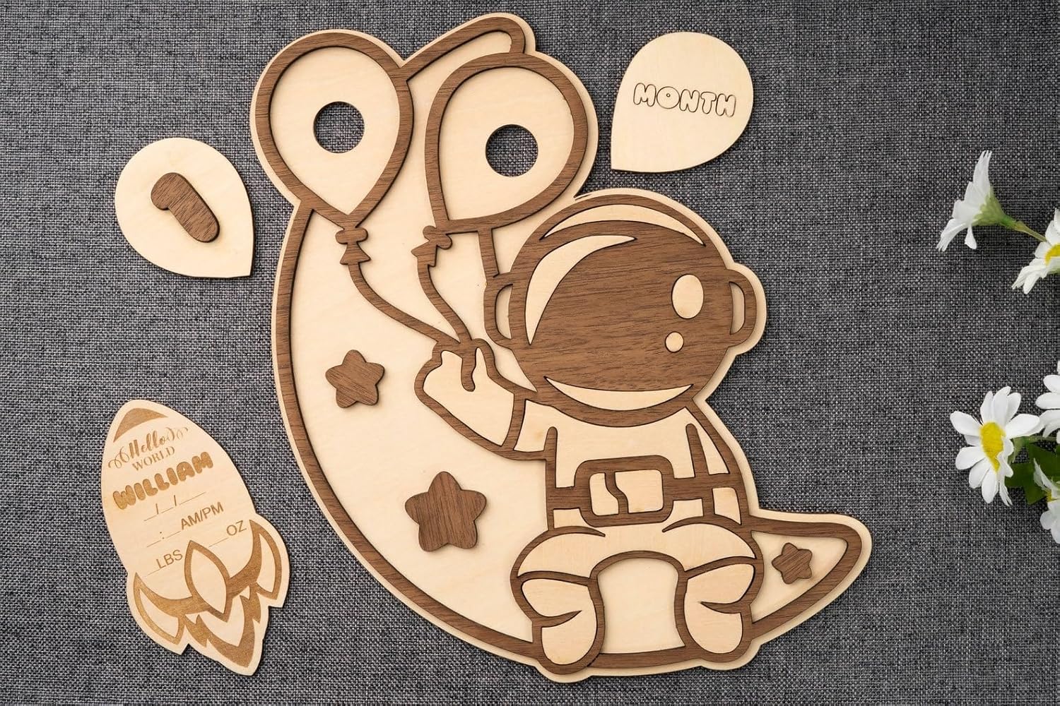 Wooden Baby Milestone Cards Astronaut Theme | 10 x 7 Inch Moon Baby Milestone Photo Prop