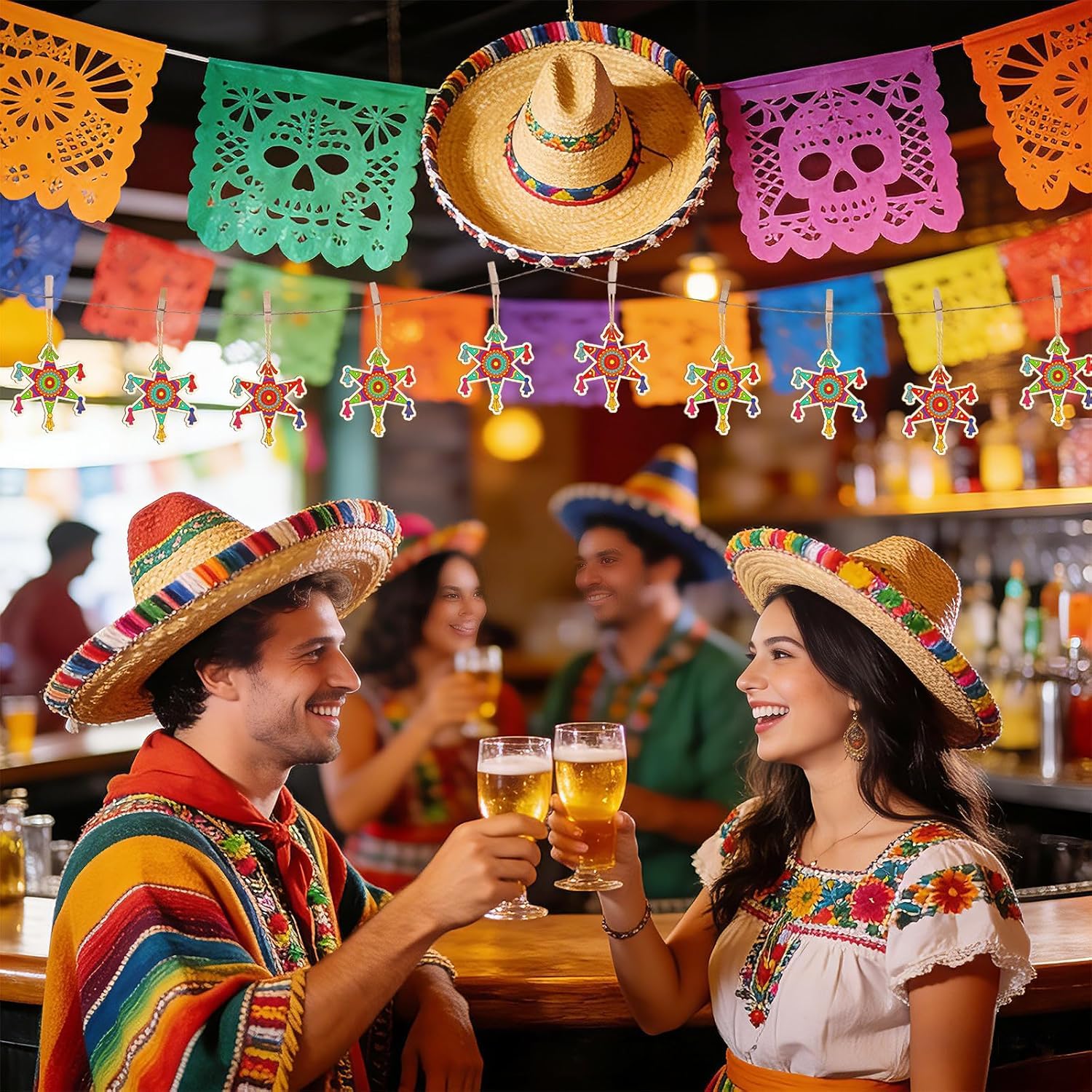 12 Pcs Mini Wooden Cinco De Mayo Cutouts for DIY Craft | Unfinished Mexican Fiesta Theme Shapes for Painting