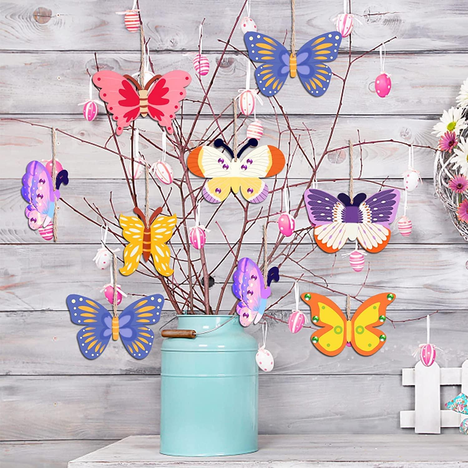 Haoser12 Pieces Unfinished Butterfly Wooden Cutouts 12 Styles Butterfly Wooden Paint Crafts for Kids Easter Spring Home Decoration Craft Project,Holiday Hanging Decorations,Painting Wood Craft, - Haoser