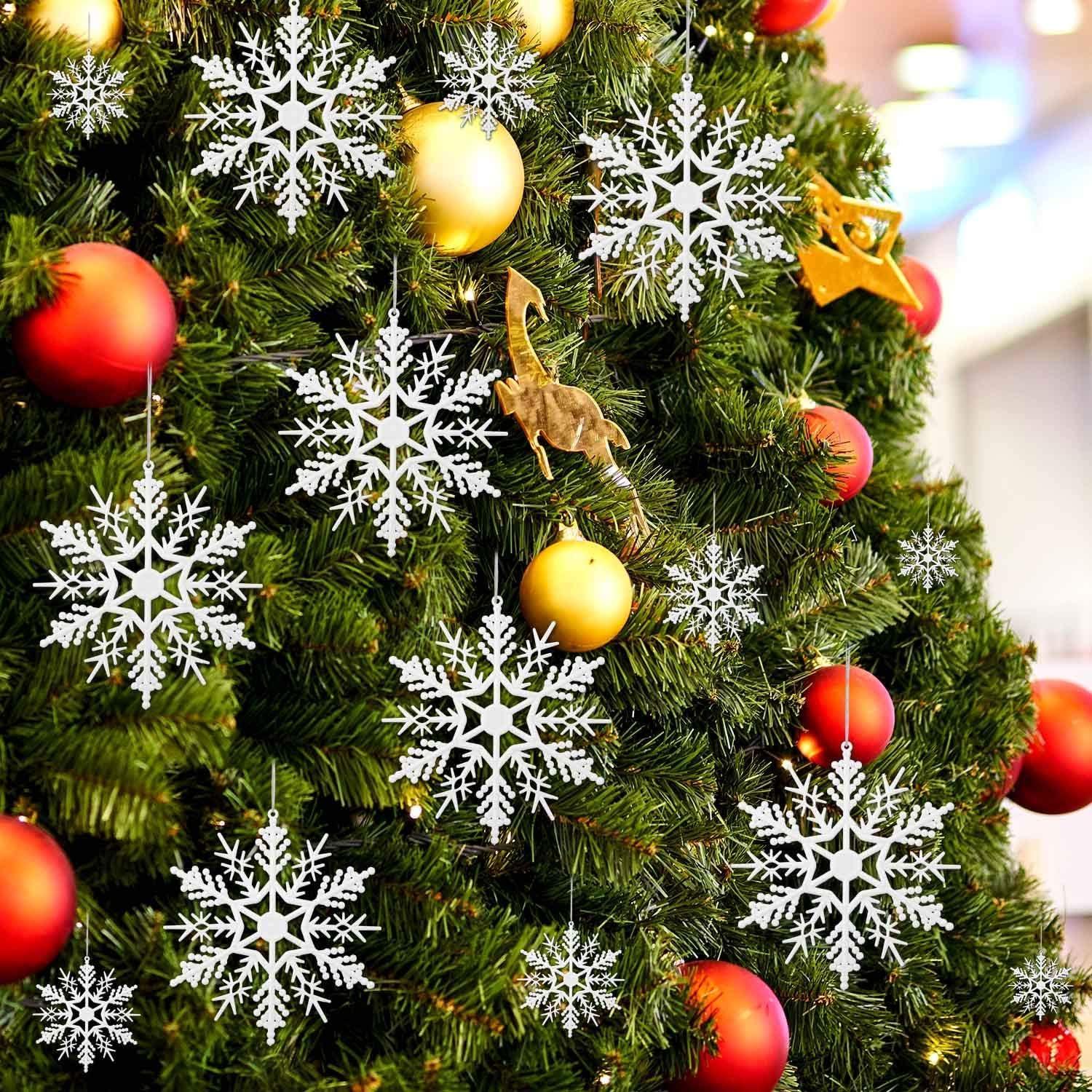Haoser Christmas Tree Decoration Snowflake Ornaments - 4 Pack White Glitter Snowflake Christmas Hanging Ornaments for Xmas Holiday New Year Winter Wonderland Home Party - Haoser