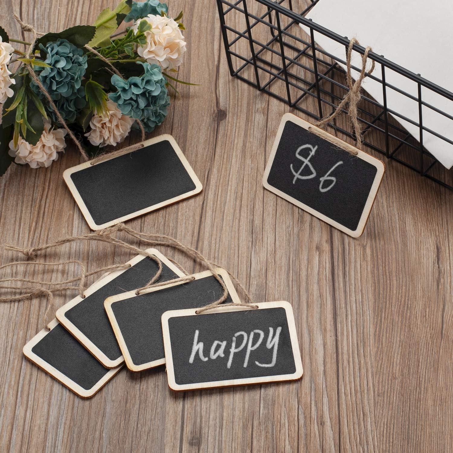 Haoser Chalkboard Tags with Jute Twine, Mini Erasable Chalkboards with Hanging String, Wooden Mini Chalkboard Signs, Hanging Chalkboard Labels, Price Tags, Message Tags - Haoser