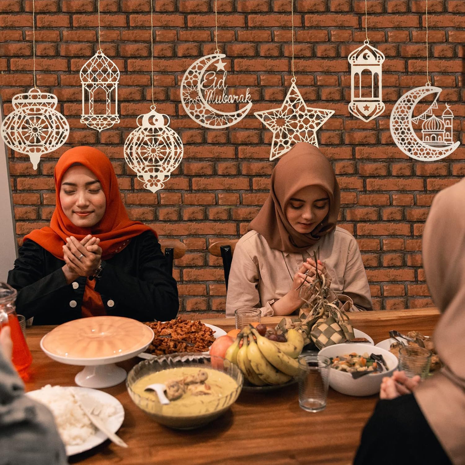 Eid Wooden Pendant Moon & Star Wind Light Decor – Ramadan MDF Hanging Ornaments