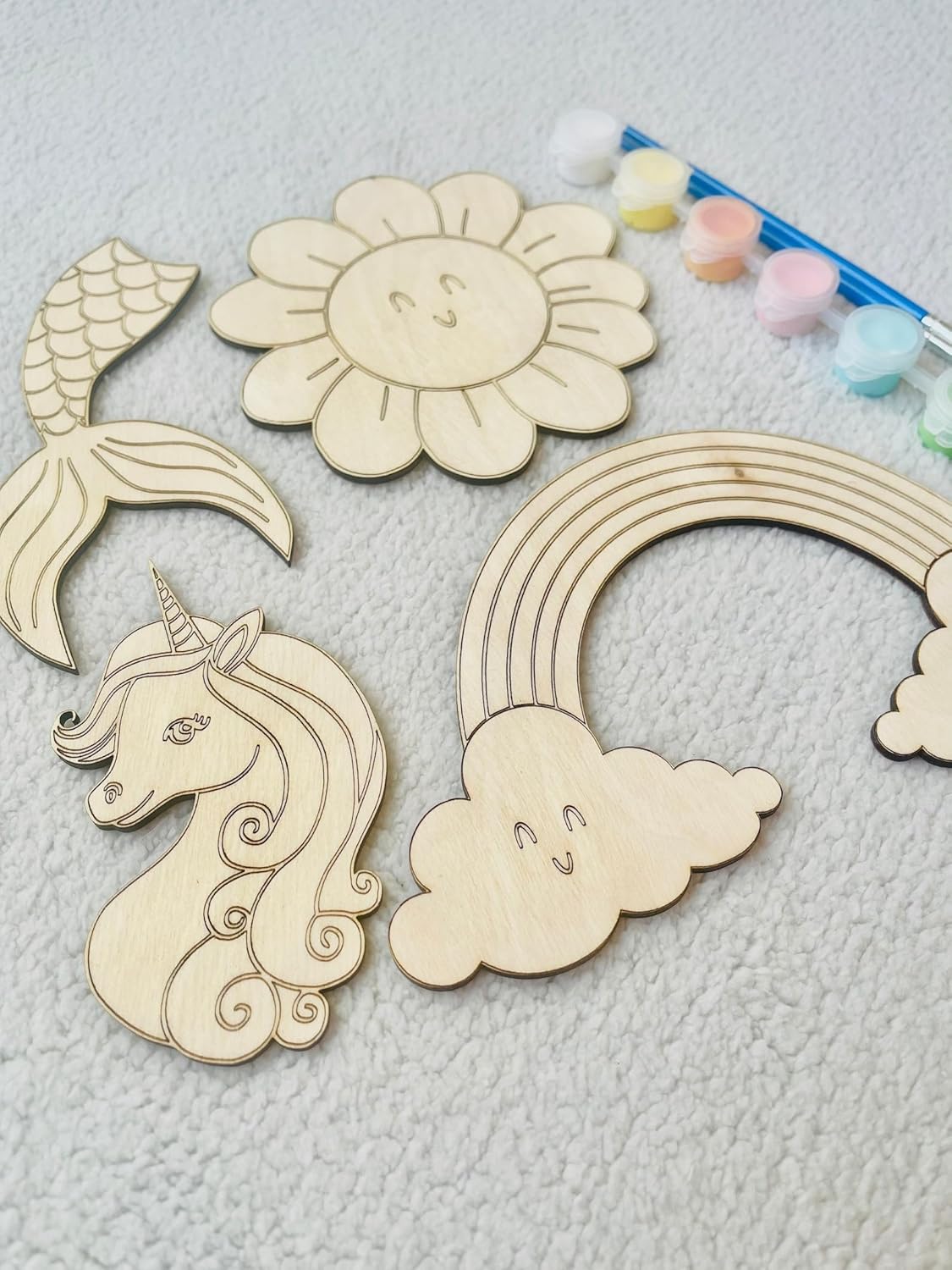 4 Pcs DIY Wooden Painting Kit for Kids | Unicorn, Mermaid, Rainbow & Sun Shapes