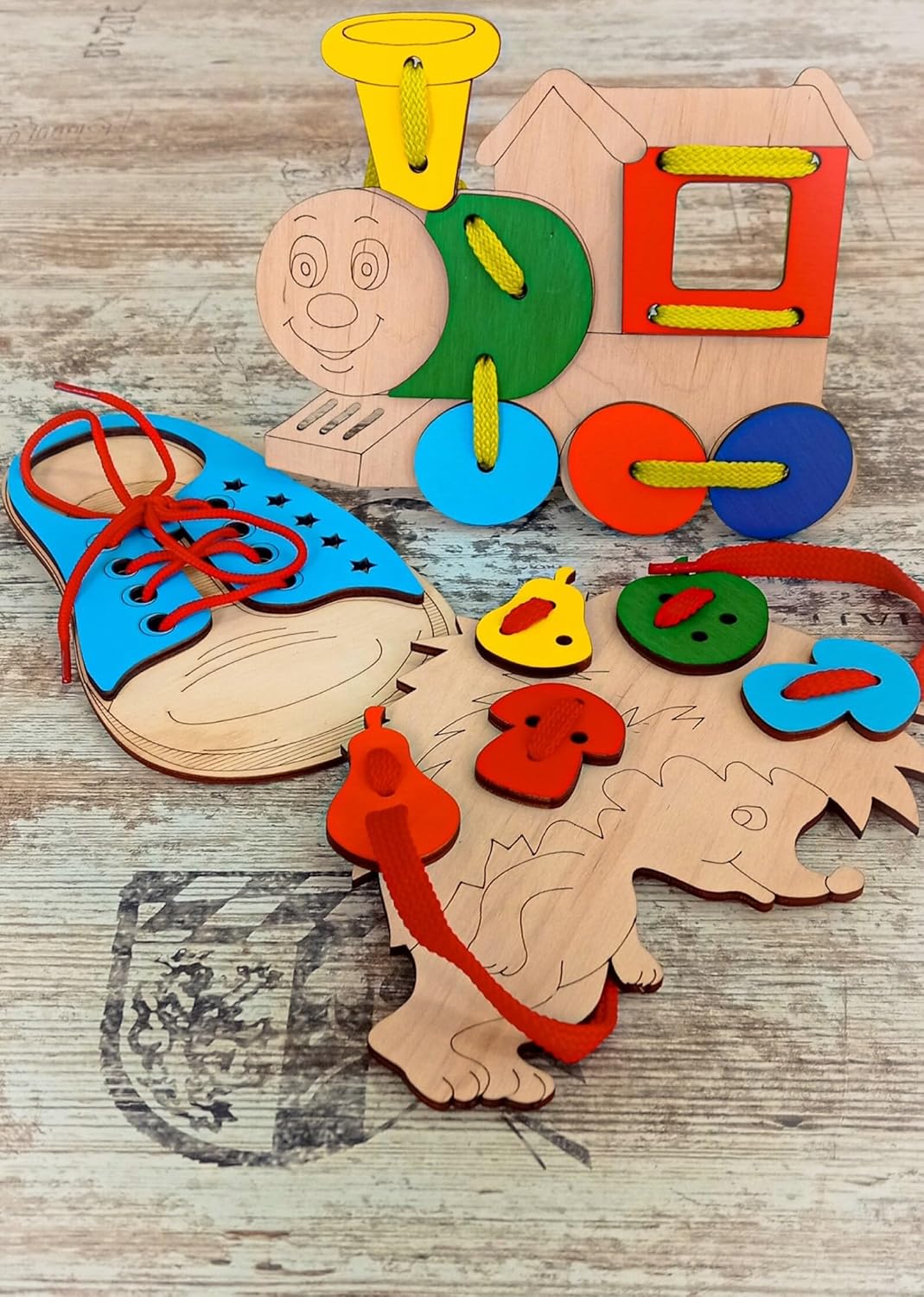3 Pcs Wooden Hedgehog Lacing Toy for Kids | Montessori Threading Board | Fine Motor Skills Learning Toy