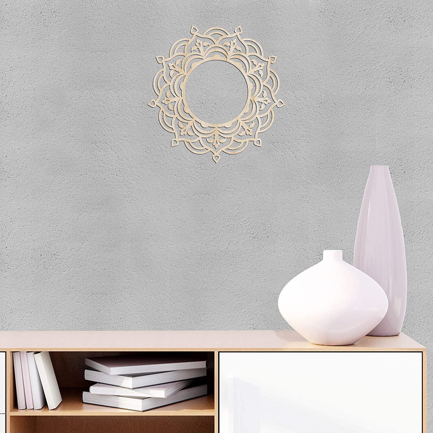 Haoser Mandala Wooden Wall Art, Traditional Star Ornament Polygonal Details, Birch Wood Plywood Rustic Wall Art Accent for Hallway Bedroom Living Room Cafes and Offices (Mandala Design-11_30CM) - Haoser