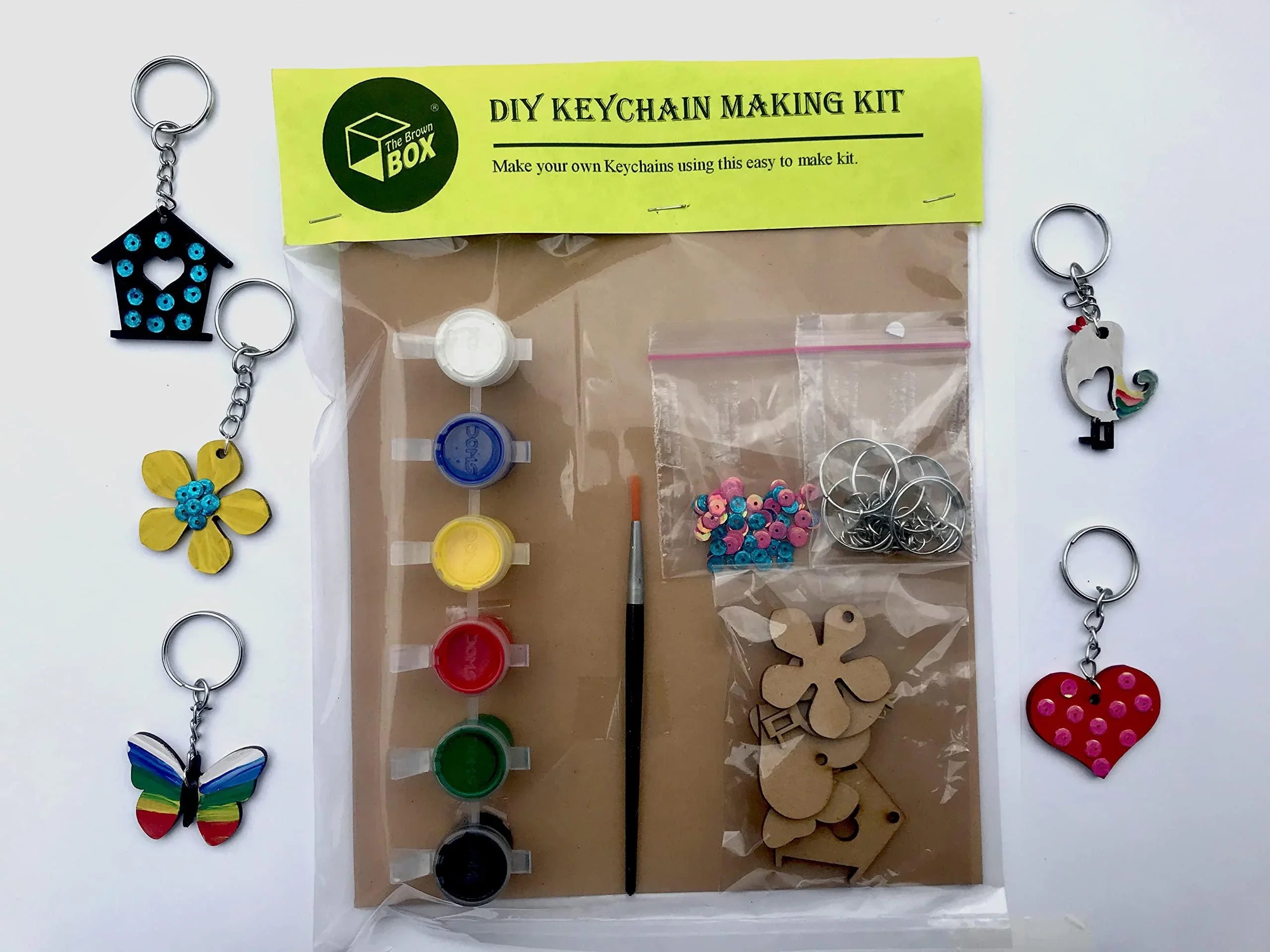 The Brown Box MDF Cut-Out Key Chain Making Kit for Kids,Art and Craft for Kids Ages 4-6, 6-8, 8-12,Hobby kit,Gifts for Boys and Girls, DIY Activity Kit,Birthday Return Gift. - Haoser