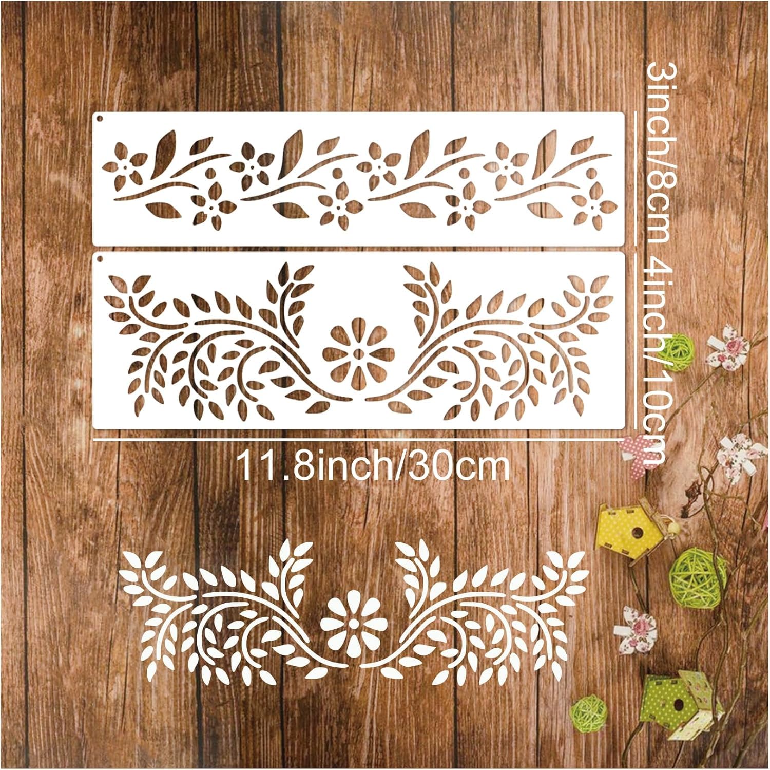 Pack of 13 Border Corner Stencils for Painting – 11.8x3 Inch Reusable Plastic Stencil Set