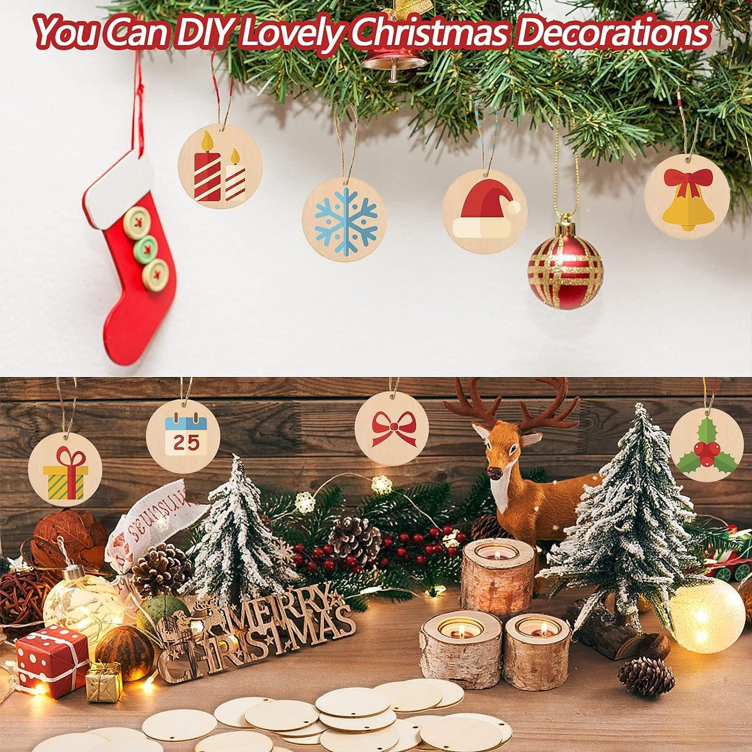 Haoser 100 Pieces Unfinished Wood Circles with Holes, 2 Inch Wood Circles for Crafts, Small Round Wooden Discs Wood Blanks Round Cutouts Ornaments Slices for DIY Art Crafts Christmas Decorations - Haoser