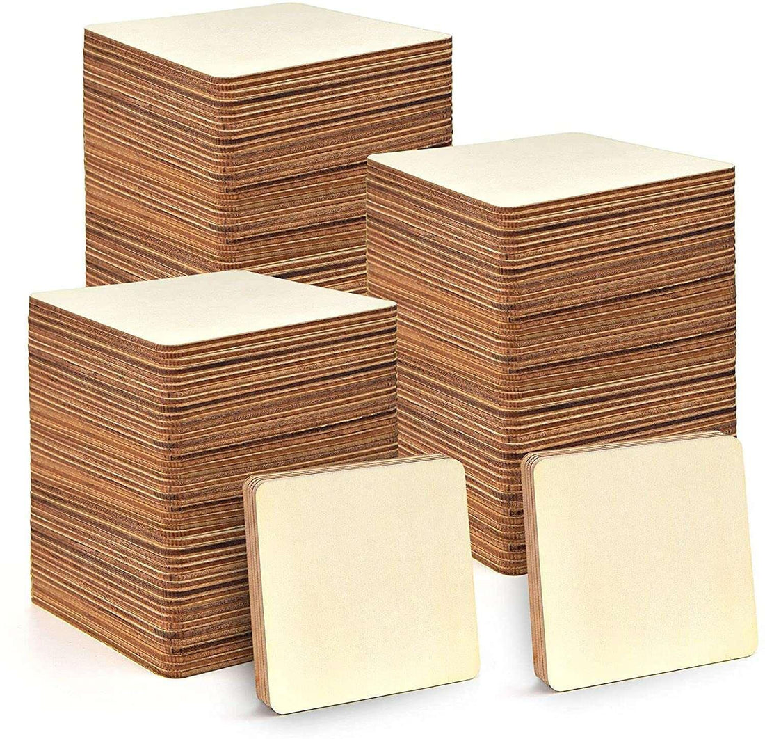 Haoser 50 Pieces 3 Inches Unfinished MDF Pieces Square Blank Round Corners Pine MDF Sheets for DIY Arts Craft Project, Square Shape Blank Pieces for Your Creativity - Haoser