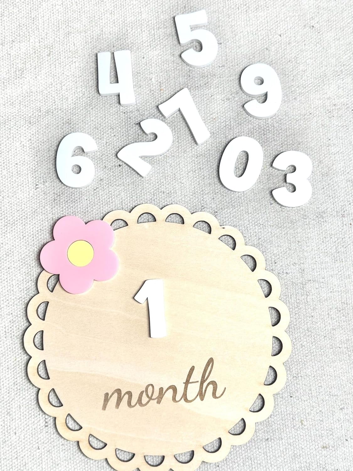 Flower Baby Monthly Milestone Marker Wooden Disc | Baby Photo Prop for First Year