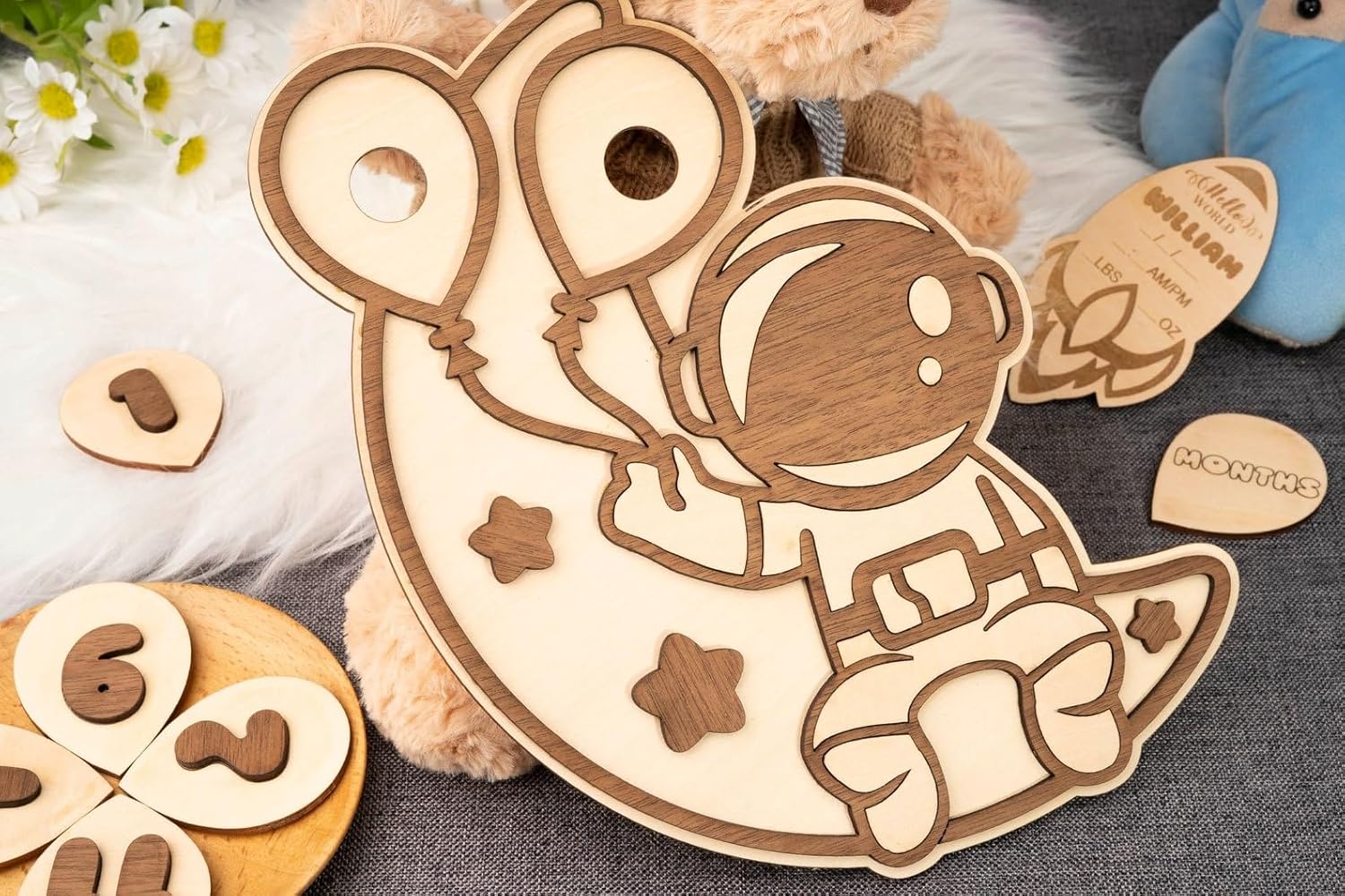 Wooden Baby Milestone Cards Astronaut Theme | 10 x 7 Inch Moon Baby Milestone Photo Prop