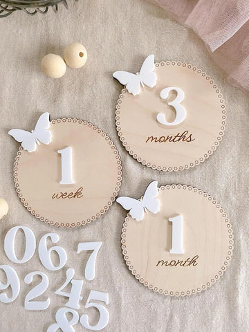 3D Wooden Baby Monthly Milestone Discs - Butterfly Design