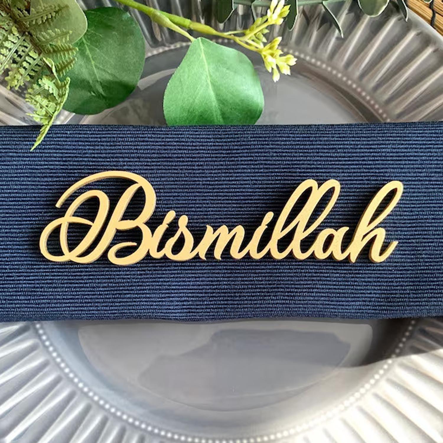 Haoser Wood Cutout Table Place Card Gather Wood Word Table Decorations, Blessings Place Cards Elegant Islamic Event Decor for Weddings, Parties, and Special Occasions - Haoser