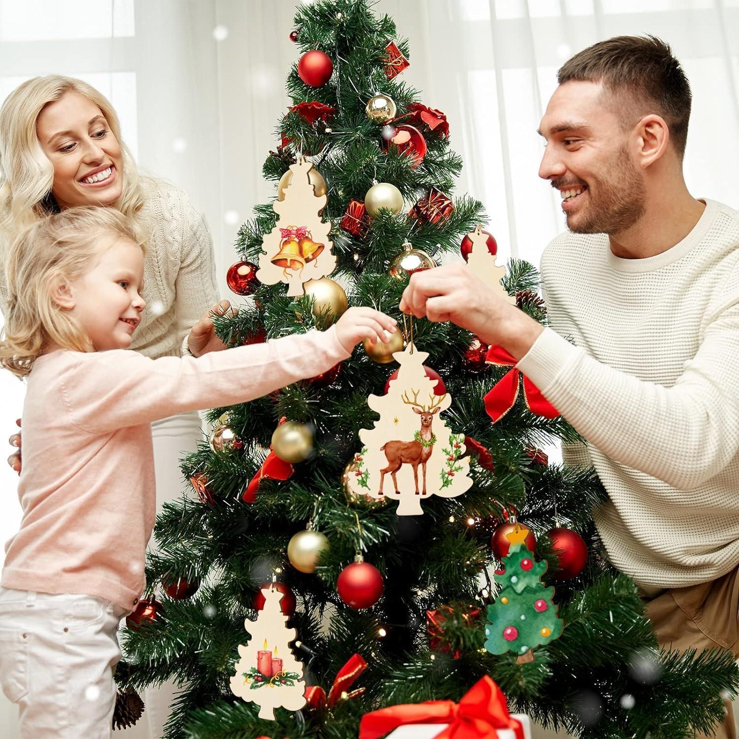 Curious Button 5 Pieces Unfinished Wooden Tree New Style Hanging Ornament for DIY Home Decoration, MDF Cutouts, Perfect Wooden Cutouts for Home Decor, Charming Wooden Hanging Ornaments (7x5.11IN) - Haoser