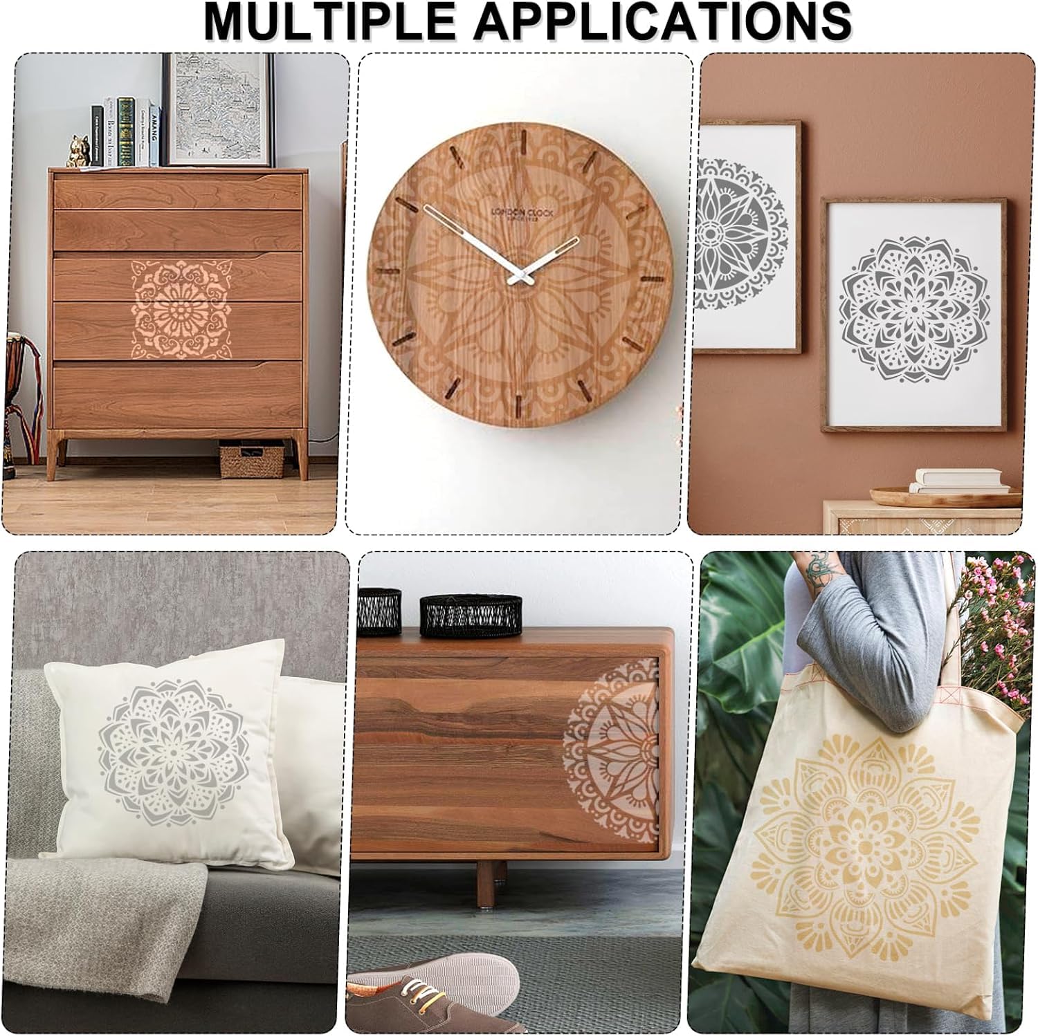 4 Pcs Large Mandala Stencils for Painting – Reusable DIY Craft Templates, Floral and Flower Stencil Designs for Wall