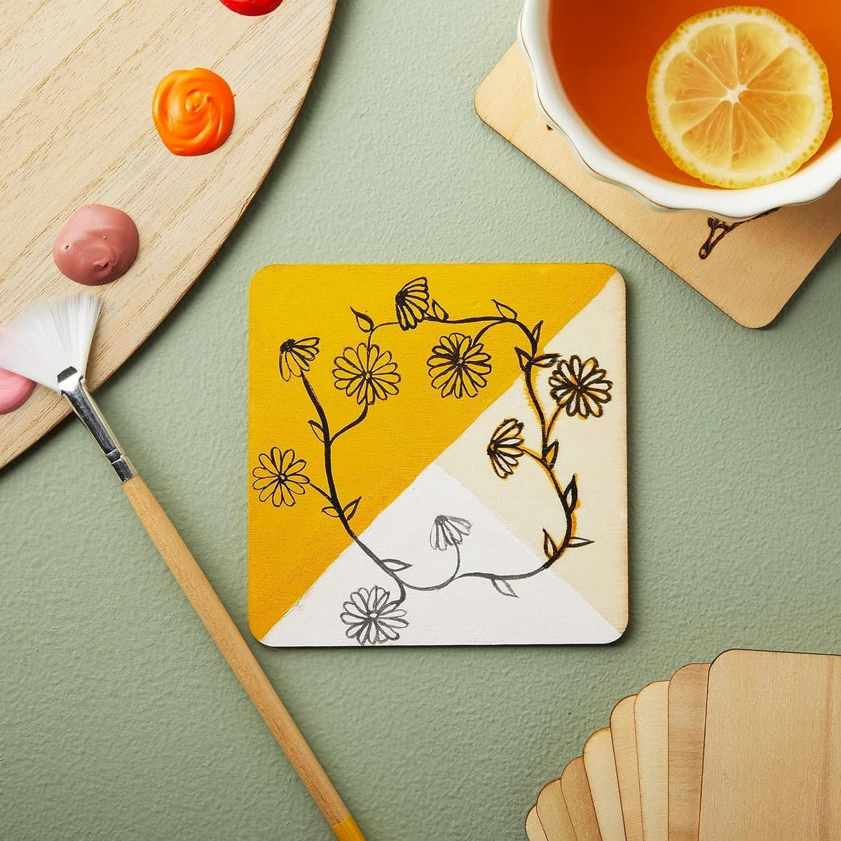 Haoser Wood Squares for Crafts, Unfinished Wooden Square Cutouts,Unfinished Round Square Wood Slices Board for Resin Art, Mandala Art, Pyrography, Painting, MDF Square Board - Haoser