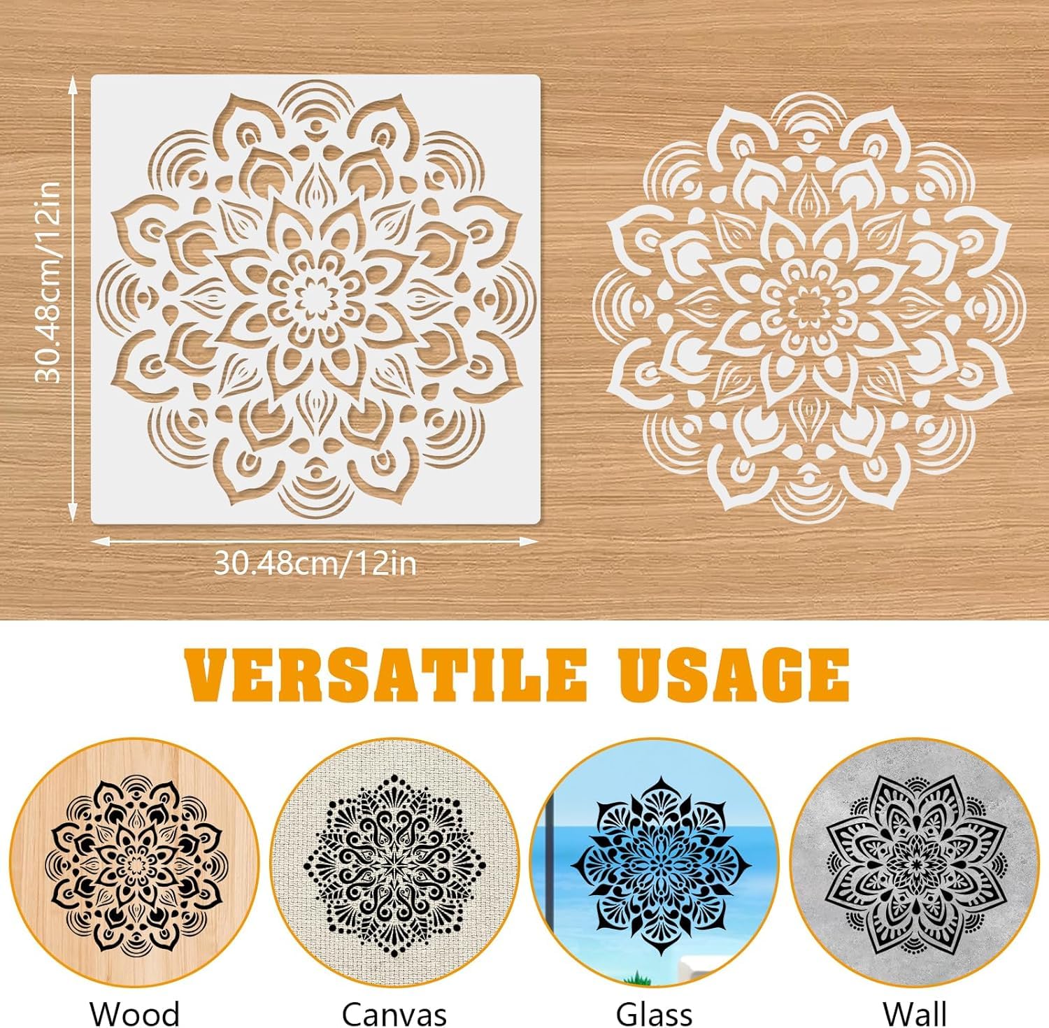 4 Pcs Large Mandala Stencils for Painting – Reusable Flower Art Templates for Spray Paint, Graffiti