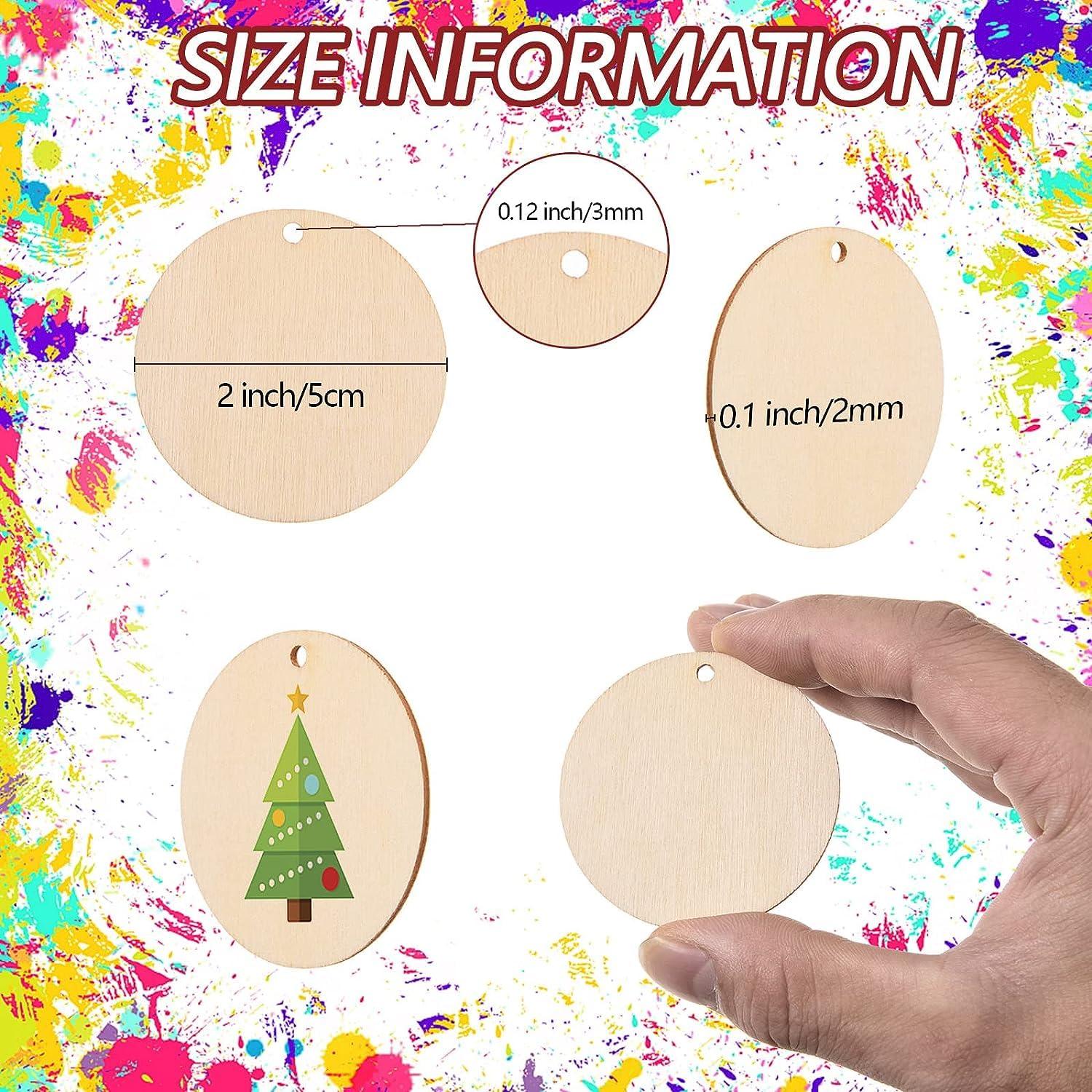 Haoser 100 Pieces Unfinished Wood Circles with Holes, 2 Inch Wood Circles for Crafts, Small Round Wooden Discs Wood Blanks Round Cutouts Ornaments Slices for DIY Art Crafts Christmas Decorations - Haoser