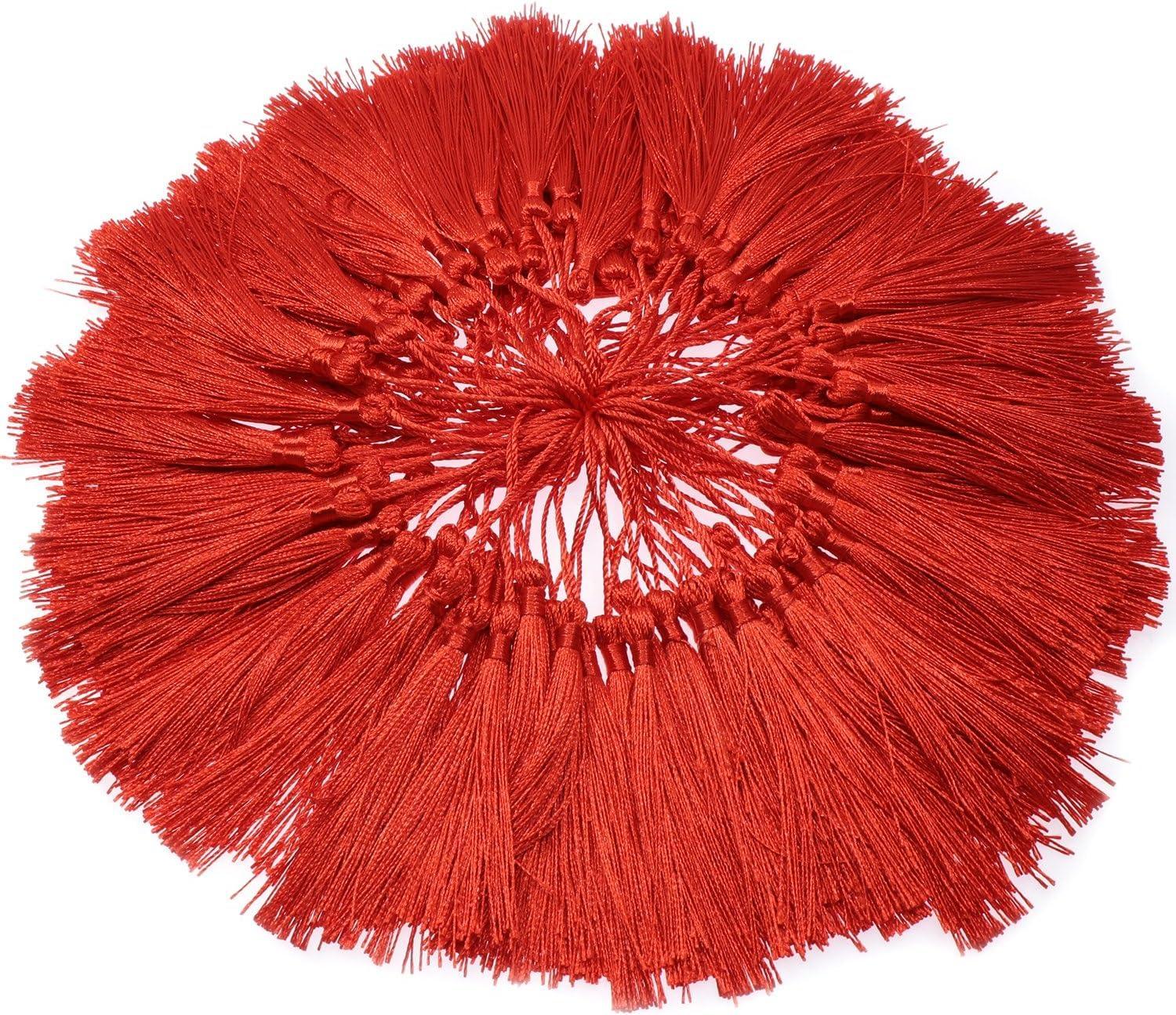 Haoser Silky Handmade Soft Flossy Bookmark Tassels with Cord Loop for Keychain Earring Jewelry Making, Souvenir, Graduation, Clothing Sewing, Gift Tag DIY Craft Projects, 20PCS (Red) - Haoser