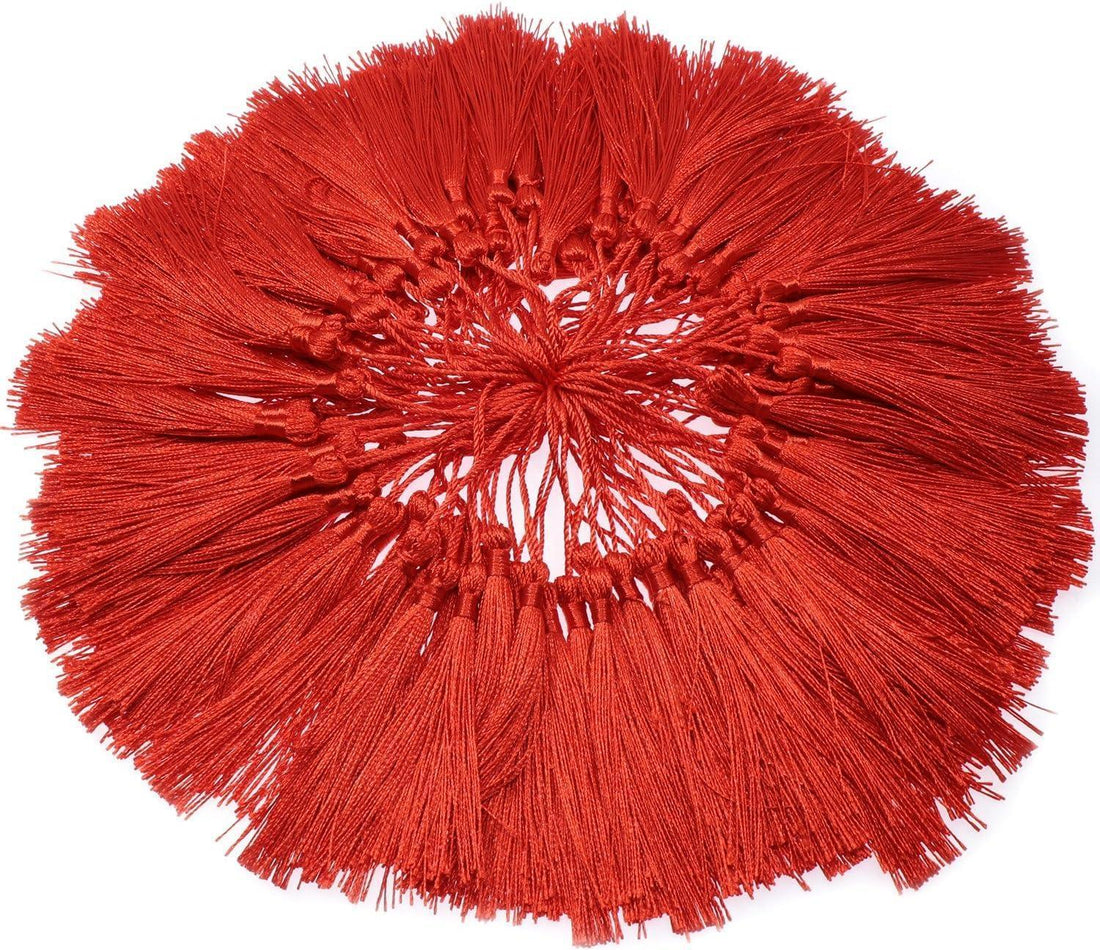 Haoser Silky Handmade Soft Flossy Bookmark Tassels with Cord Loop for Keychain Earring Jewelry Making, Souvenir, Graduation, Clothing Sewing, Gift Tag DIY Craft Projects, 20PCS (Red) - Haoser