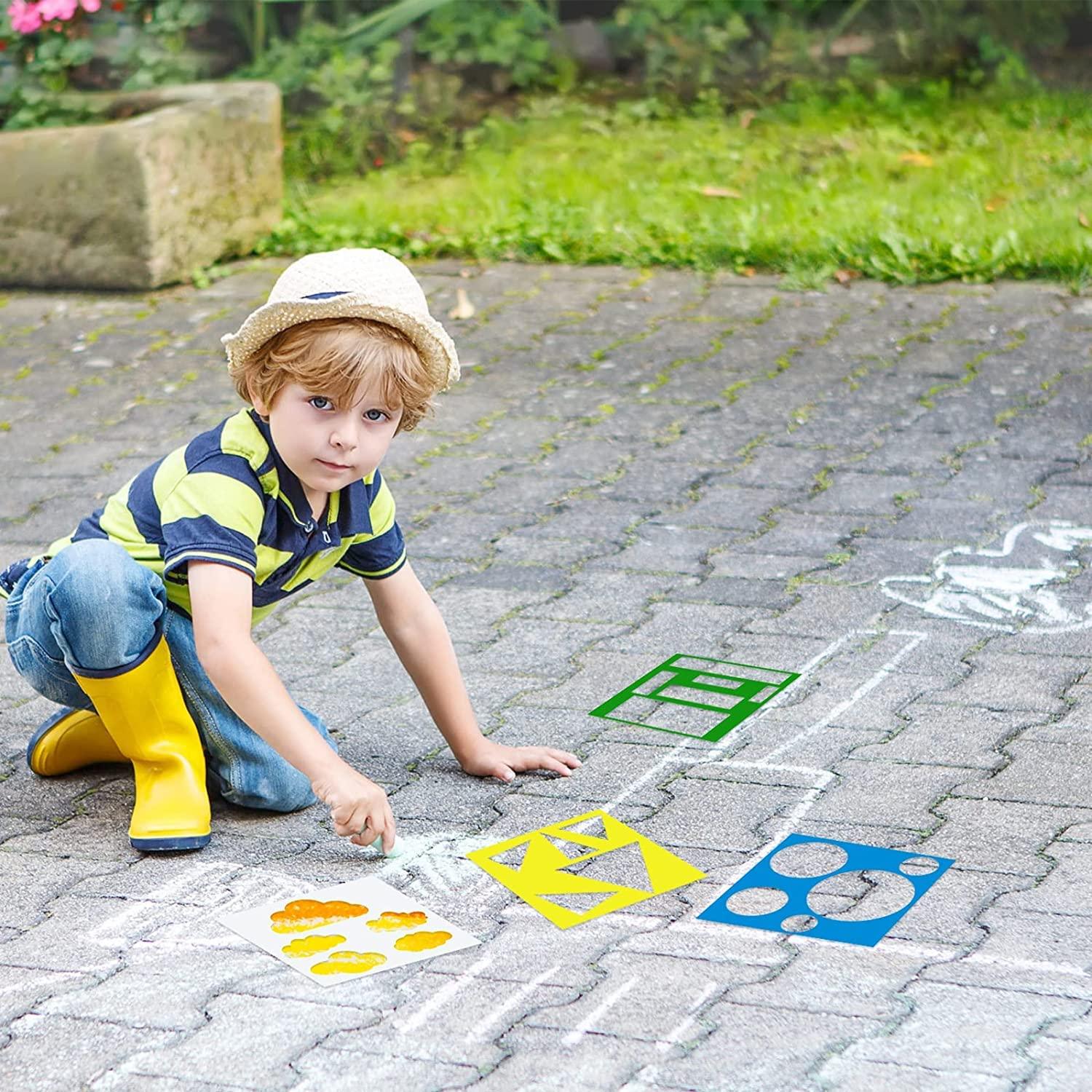 Haoser Simple Stencil Shapes - 12 Pieces,Geometric Shapes Stencils Simple Painting Stencils Triangle Round Stencils Wooden Color Drawing Templates Art Painting Templates for DIY Craft (4 in) - Haoser