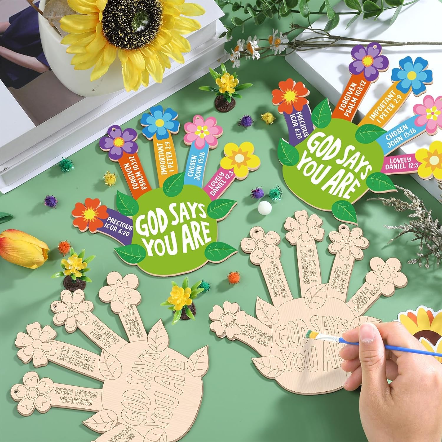 Set of 12 Sunday School Craft Kit “God Says You are” Handprint Flower DIY