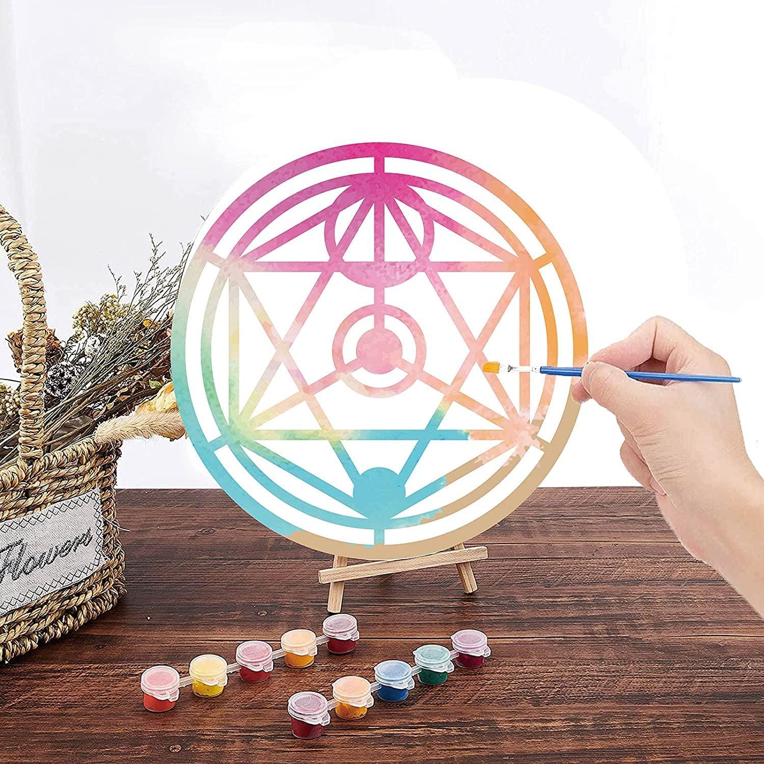 Haoser 30cm Oriental Star Wall Decor Wooden Wall Art Crystal Grid Sacred Geometry Laser Cut Sculpture Hanging Decor Spiritual Symbol Round for Housewarming Home Office Yoga Studio Decoration - Haoser