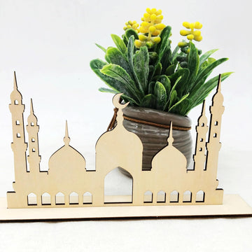 Curious Button Set of 1 Ramadan Mubarak sign, Sign, Ramadan wall sign, laser cut wooden Mosque model for Islamic Prayer Decor.
