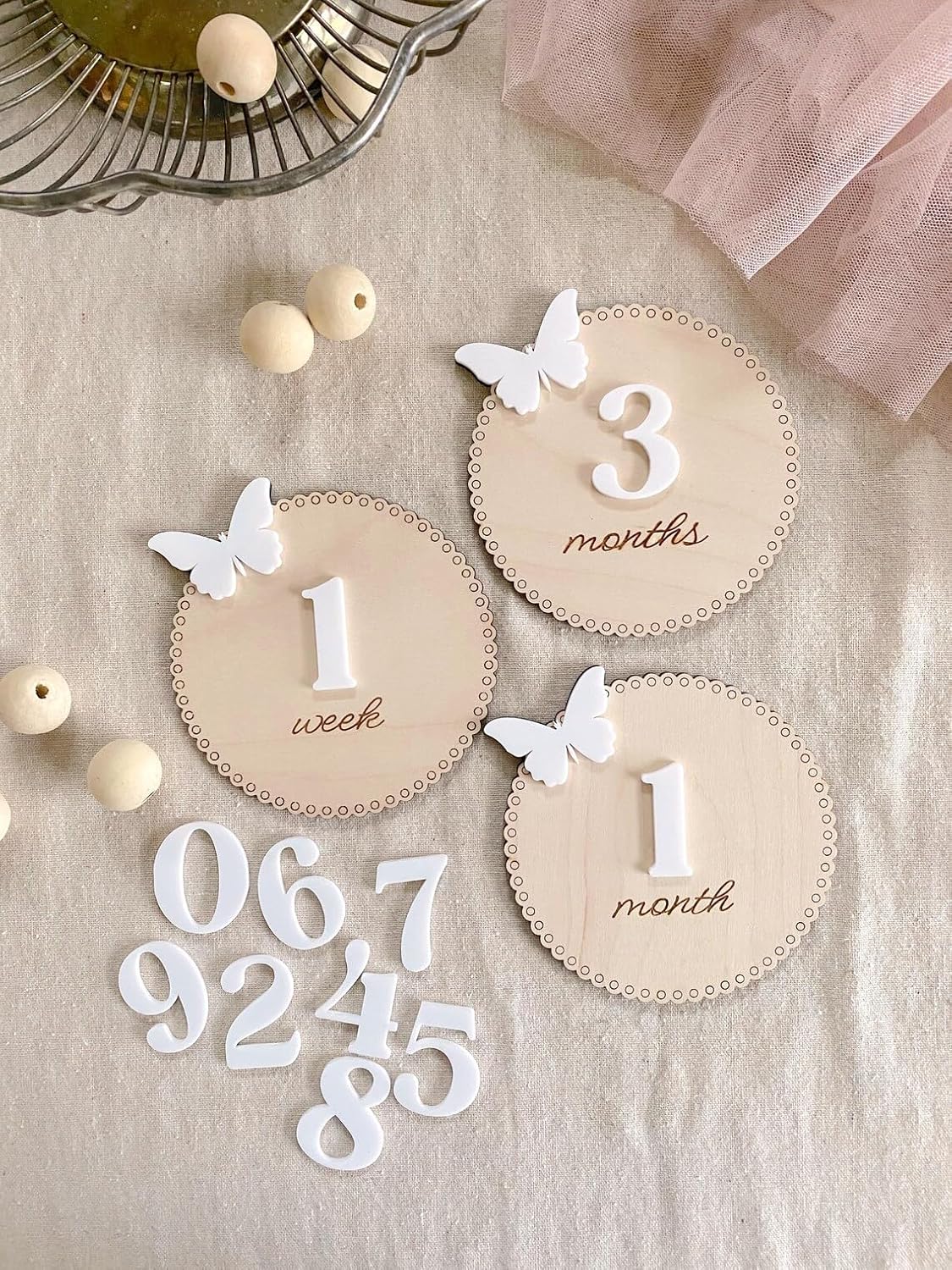 3D Wooden Baby Monthly Milestone Discs - Butterfly Design