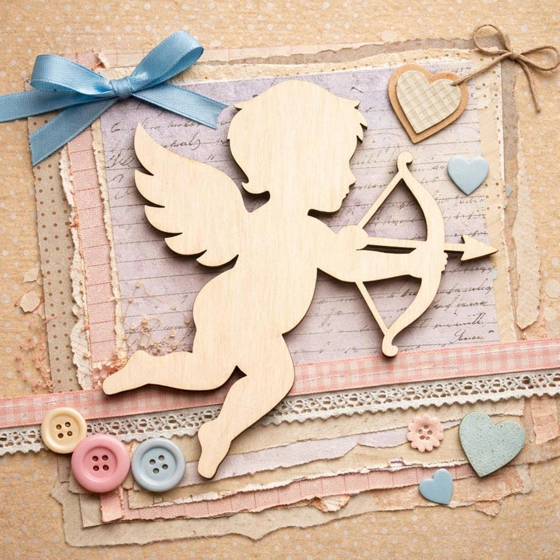 5 Pcs Cupid Angel Wooden Cutouts for DIY Craft | Unfinished Cupid Archer Shape