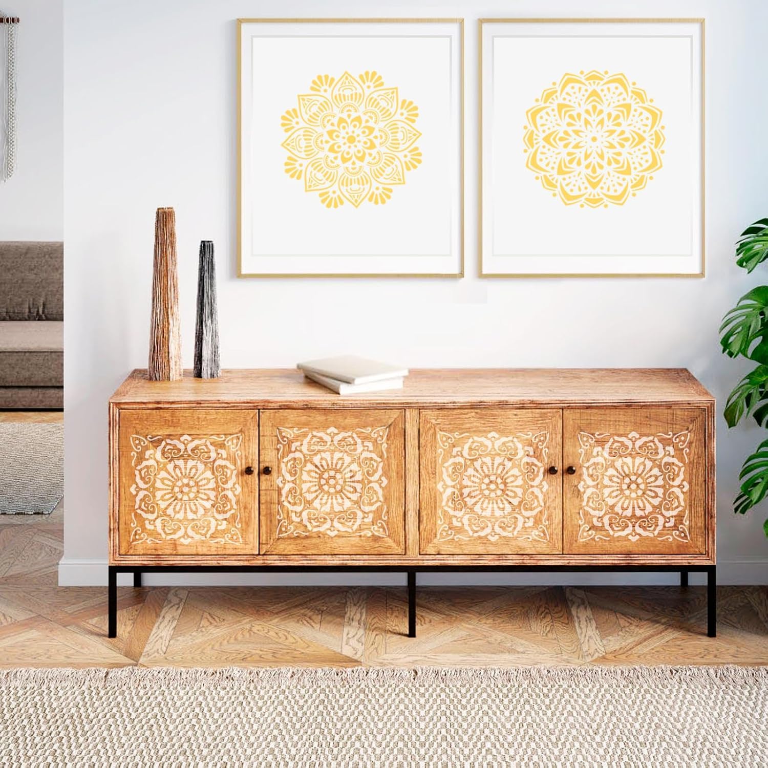 4 Pcs Large Mandala Stencils for Painting – Reusable DIY Craft Templates, Floral and Flower Stencil Designs for Wall