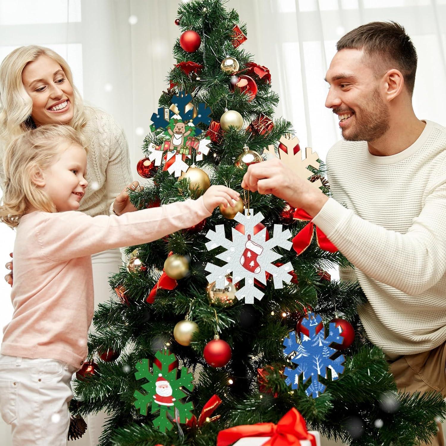 Curious Button 5 Pieces Unfinished Wooden Snowflakes Style Hanging Ornament for DIY Home Decoration, MDF Cutouts, Perfect Wooden Cutouts for Home Decor, Charming Wooden Hanging Ornaments (6.8x6.4IN) - Haoser