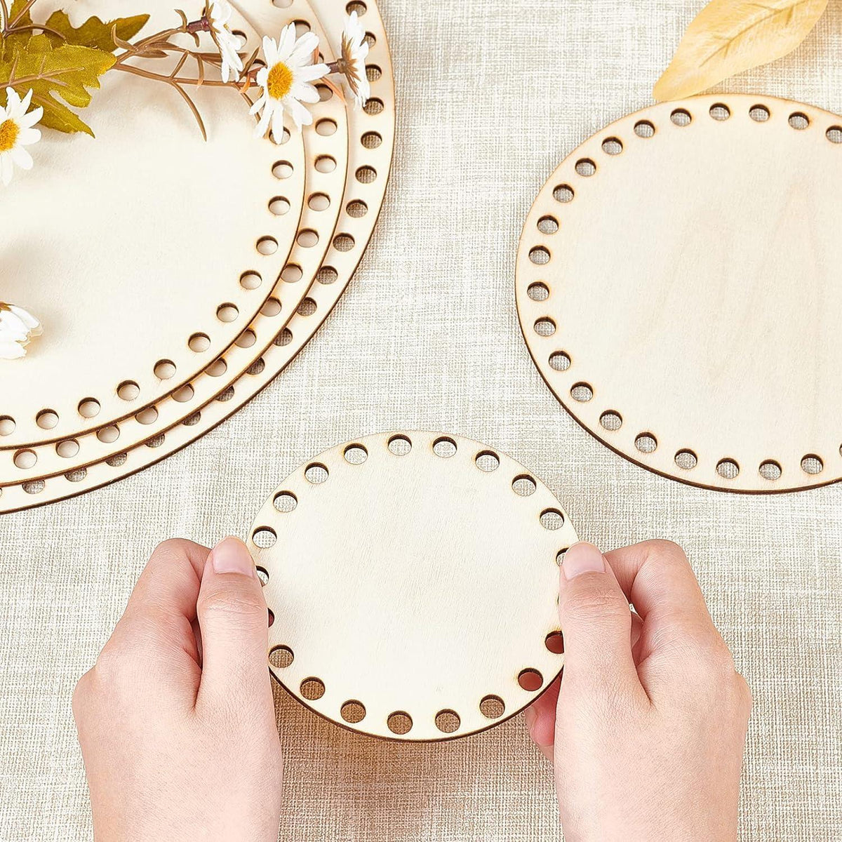 Haoser 2 Sizes Natural Wooden Basket Bottom, 7.8 5.9 Inch Circle Blank Crochet Basket Wood Base for DIY Basket Weaving Supplies Craft Making Home Decoration, Crochet Basket Wood Base. - Haoser
